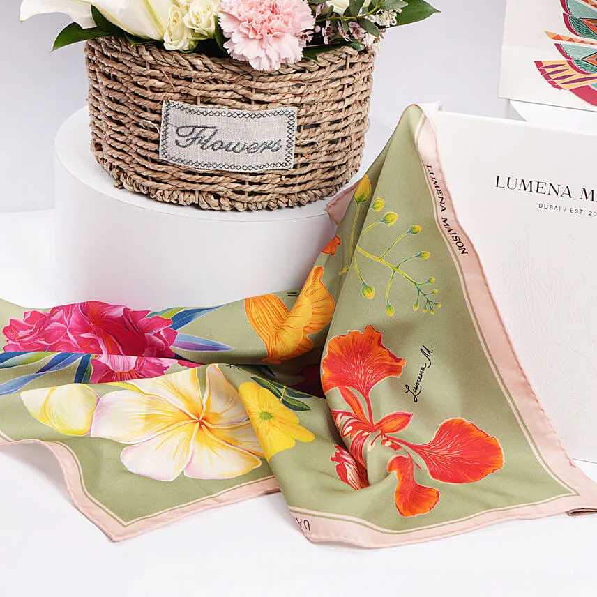 Lumena Maison UAE Botnicals Sage Green Silk Scarf
