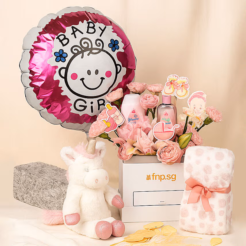 Its a Baby Girl Flowers giftset and Balloon