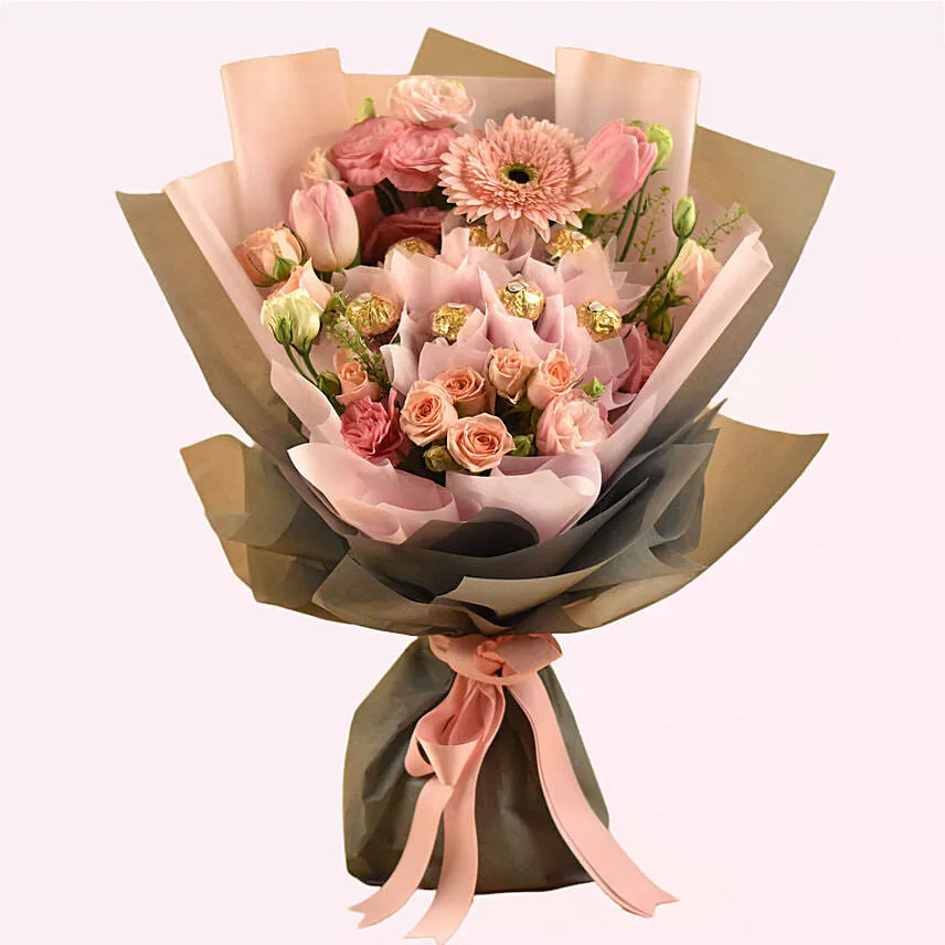 Mixed Flowers & Chocolates Bouquet with Perfume