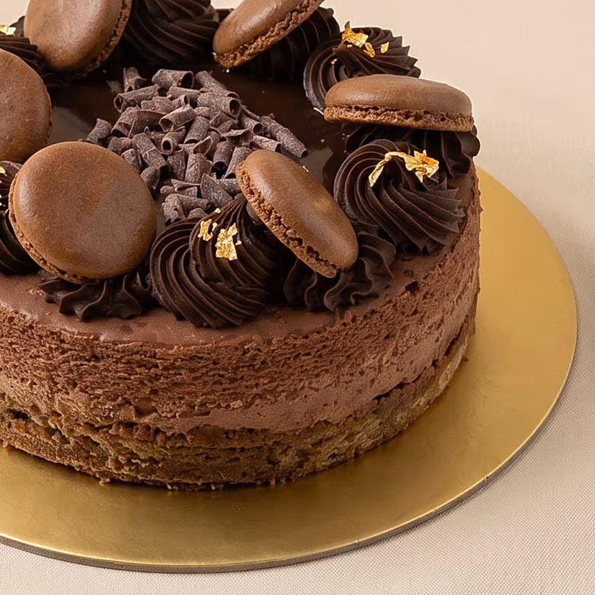 Decadent Chocolate Baked Cheesecake with Macarons