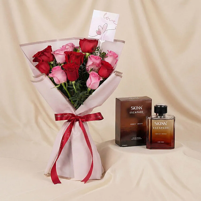 24 Mixed Roses Bouquet with Titan Perfume For Him
