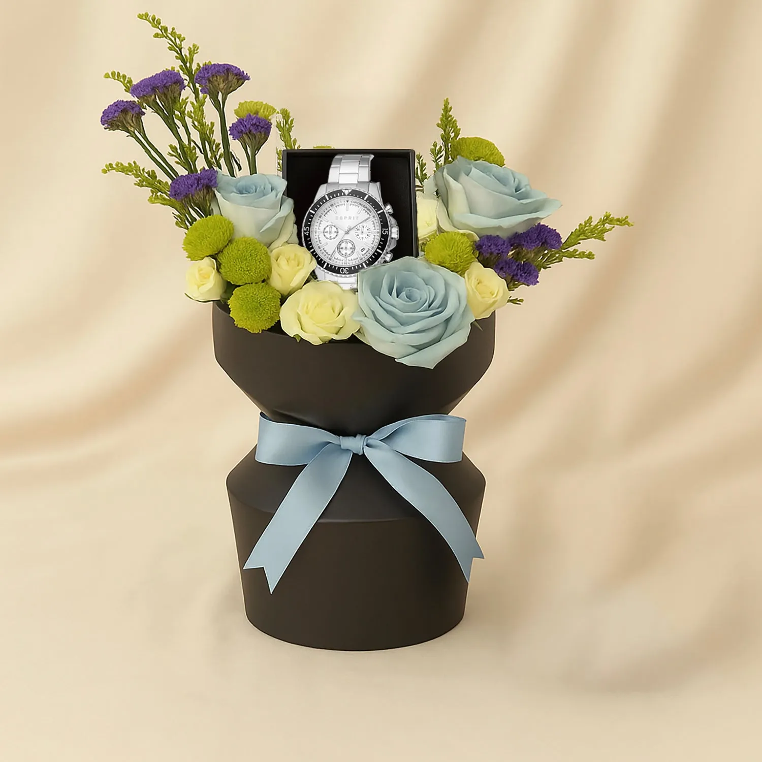 Everlasting Grace Gift Set: Exquisite Floral Arrangement with Esprit Hudson Chrono Watch