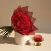 Elegant 35 Red Roses Bouquet with Heart-Shaped Red Velvet Cake