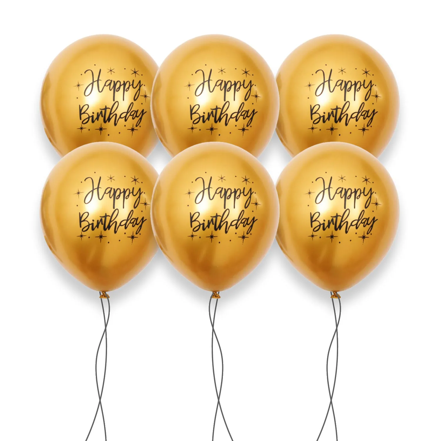 Set of 6 Gold Happy Birthday Latex Balloons - Perfect for Celebrations
