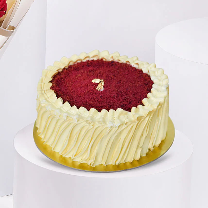 Valentines Roses & Red velvet Cake Combo