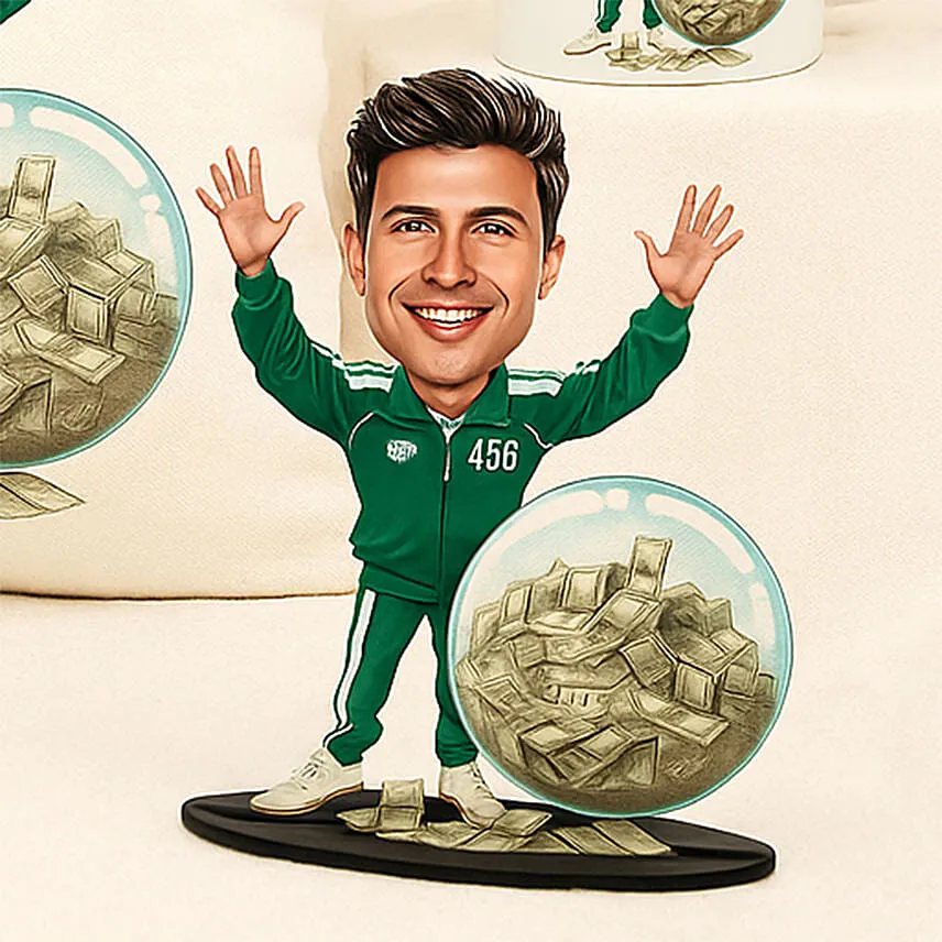 Personalised Caricature Style Green Tracksuit No. 456 Gift Set
