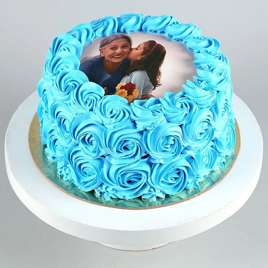Blue Roses Photo Chocolate Cake 1.5 Kg