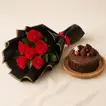 Luxurious Chocolate Cake with Elegant Bouquet of 6 Red Roses