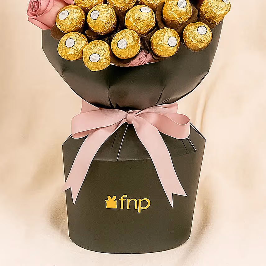Purple Roses & Chocolate Birthday Bouquet
