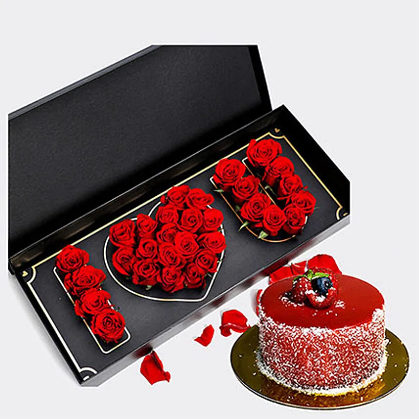 Box Of I Love You Roses With Mini Mousse Cake For Valentines