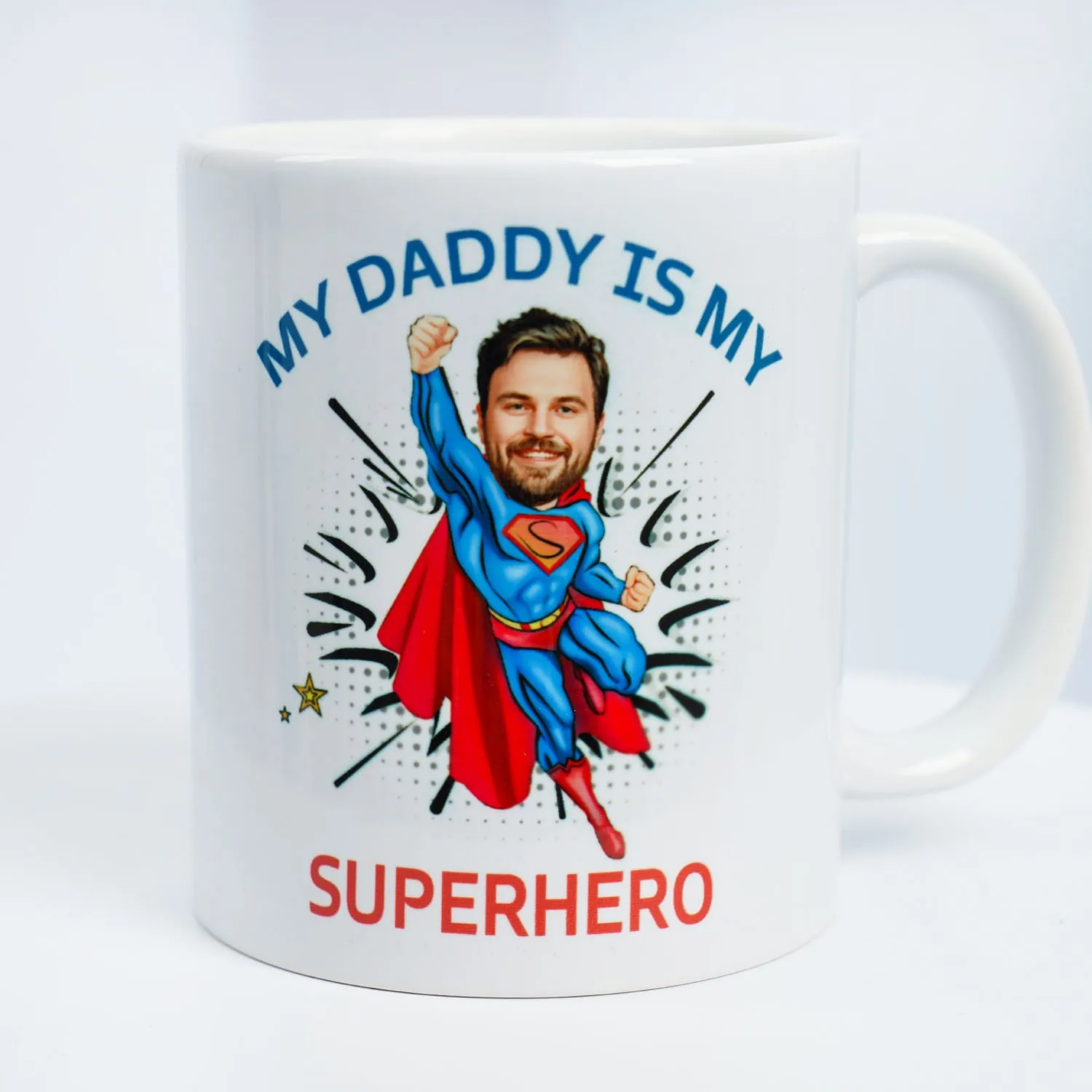 Personalized Superhero Caricature Mug for Dad - Customizable Gift