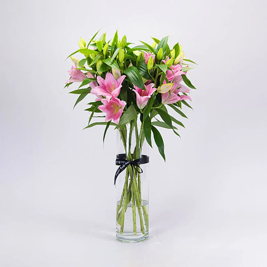 Serene Pink Oriental Lilies Vase Arrangement
