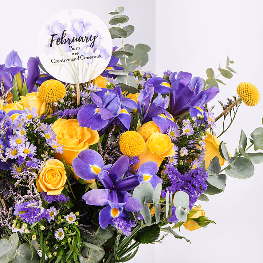 February Birthday Iris Flowers Arrangement