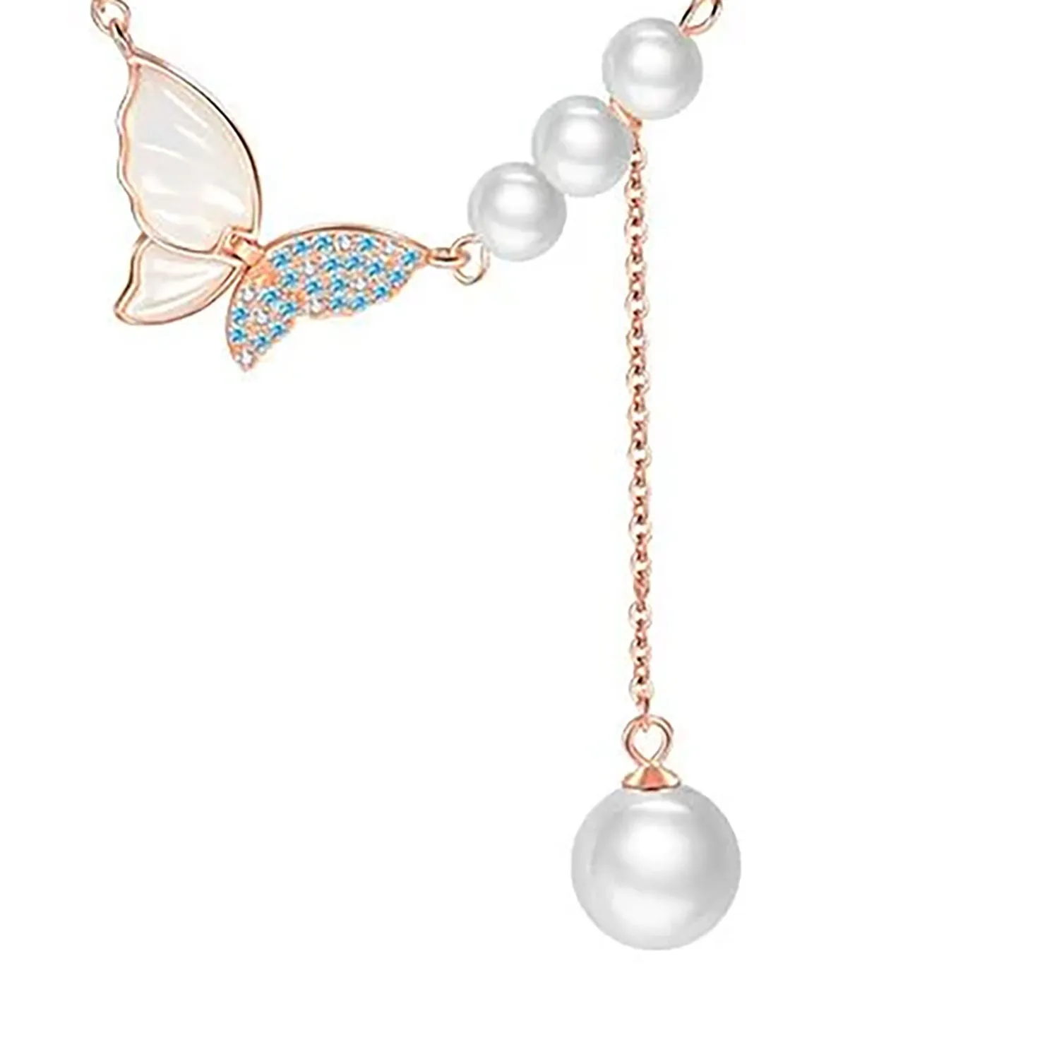 Elegant Enchanted Butterfly Pearl Necklace – Luxurious 925 Sterling Silver with Rose Gold