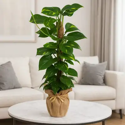 Lush Epipremnum Mosstok in a Stylish Jute Wrapped Pot