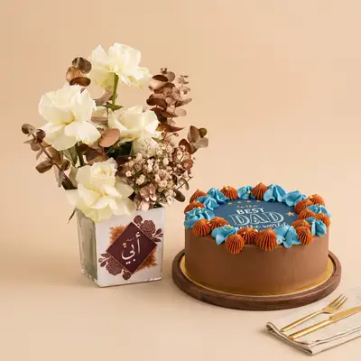 Father's Day Chocolate Cake and White Roses