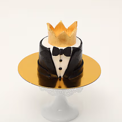 Elegant Best Man Tuxedo Cake with Golden Crown