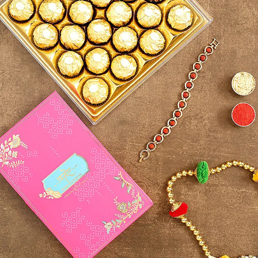 Rudraksha Bracelet Rakhi N Chocolate Combo