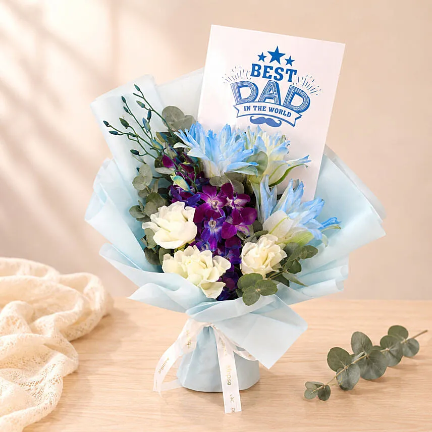 Best Dad Blue Lily and Orchid Bouquet