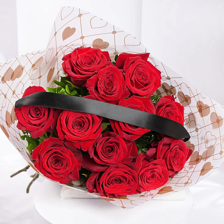 12 Red Roses Valentines Bouquet