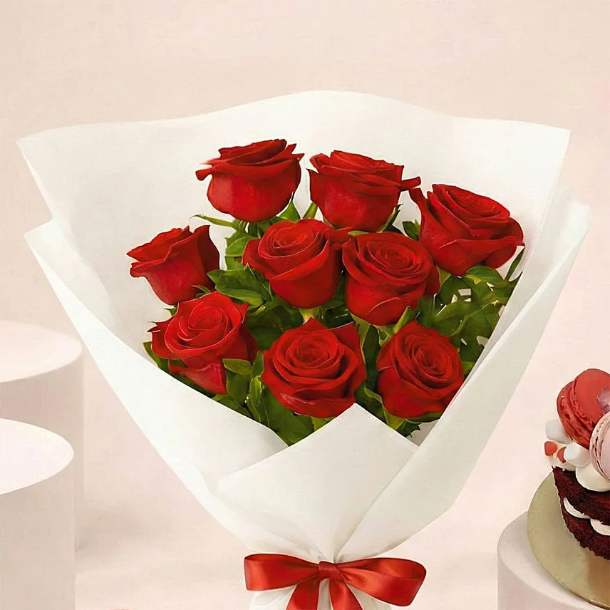 Love 9 Red Roses Bouquet and Cake Bundle