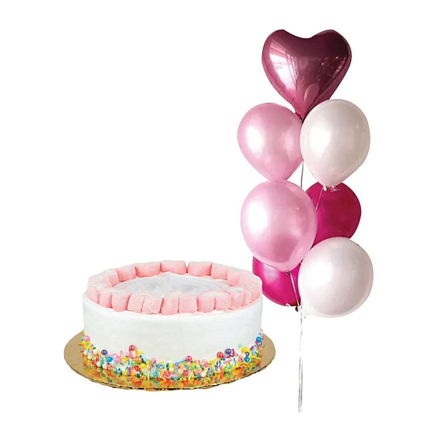 Rainbow Red Velvet Cake With Pink Lara Balloon Bunch