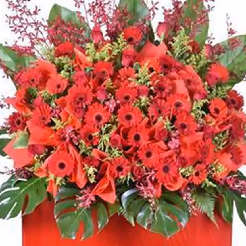 Red Roses and Gerbera Stand