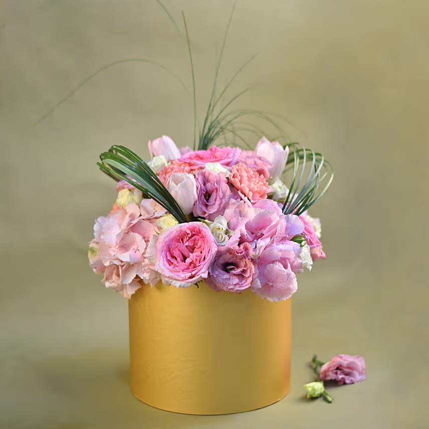 Premium Mixed Flowers Designer Golden Vase