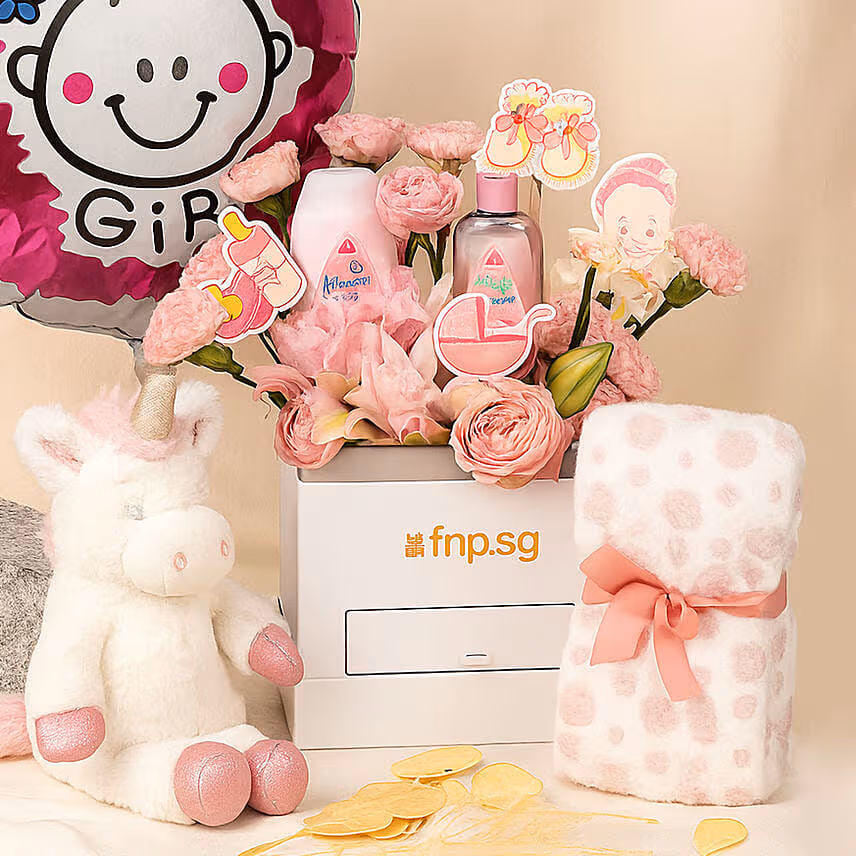 Its a Baby Girl Flowers giftset and Balloon