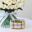 Elegant White Rose Bouquet with Ferrero Rocher Chocolates