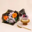 Delightful Mini Blueberry Cake and Vibrant Flower Bouquet Combo