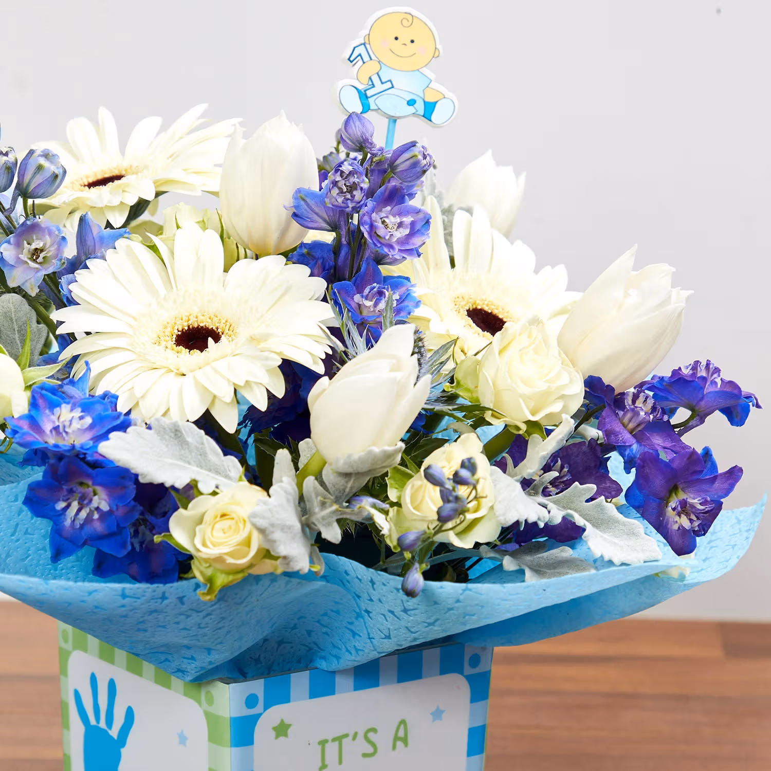 Charming 'It's a Boy' Floral Arrangement in Square Vase