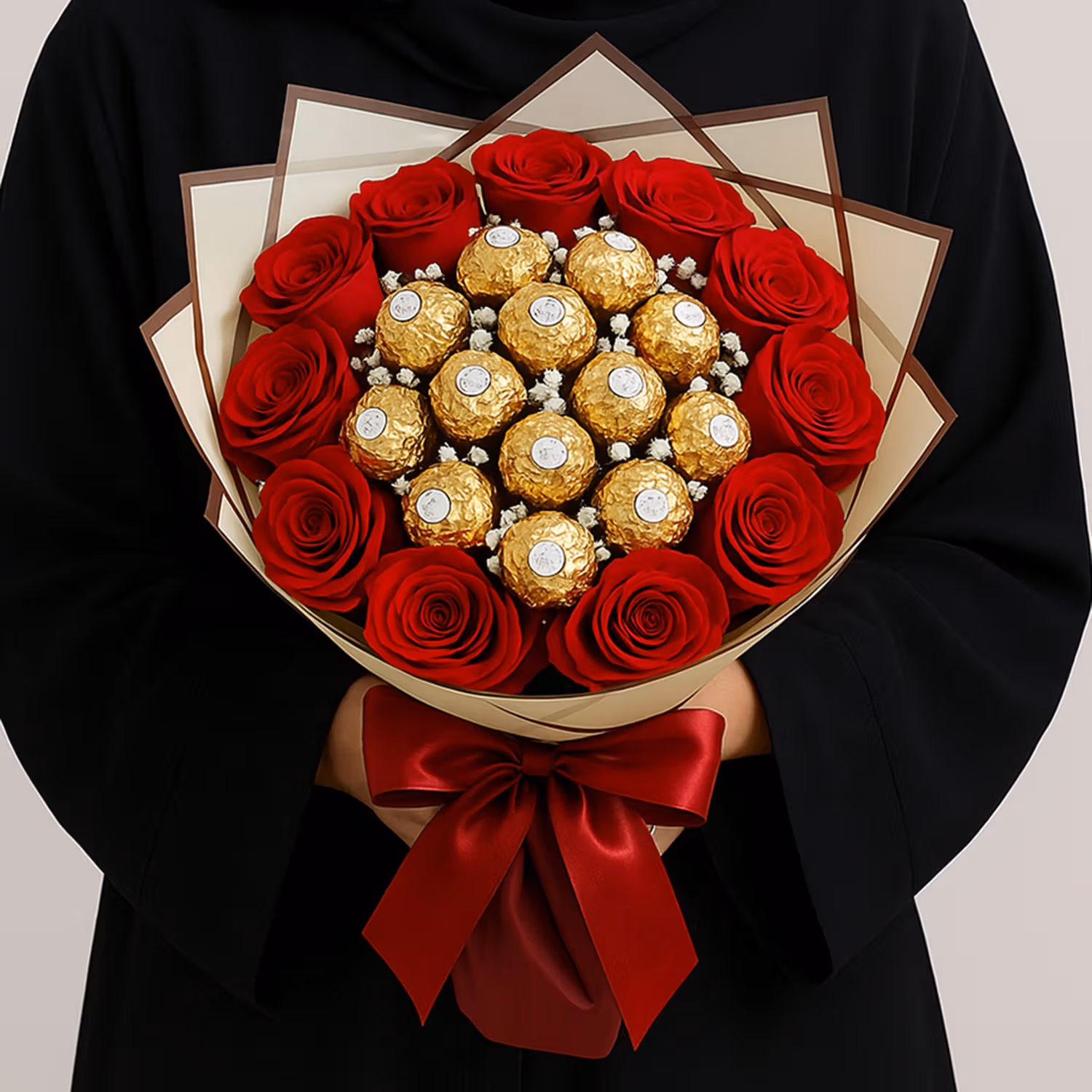 Elegant Red Rose and Ferrero Rocher Bouquet – Perfect Gift of Love