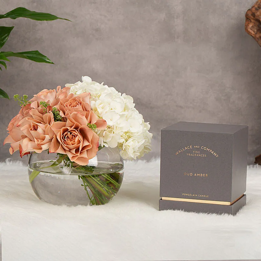 Wallace & Co Oud Amber candle with flowers