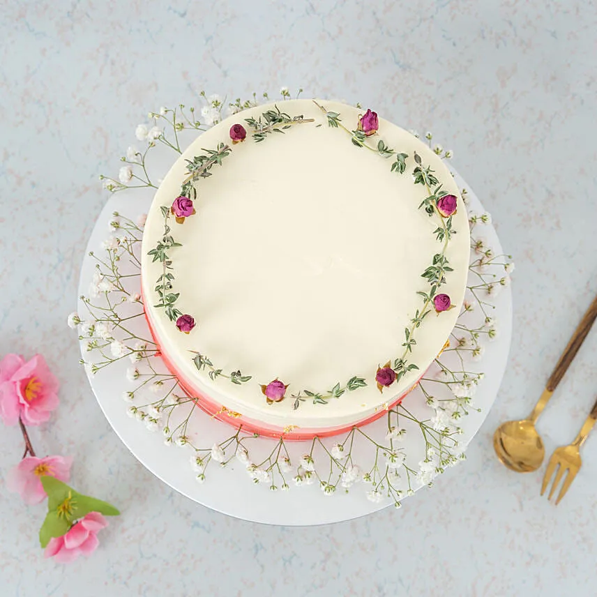 Ombre Pink Baby Breath Strawberry Cake 8 inch