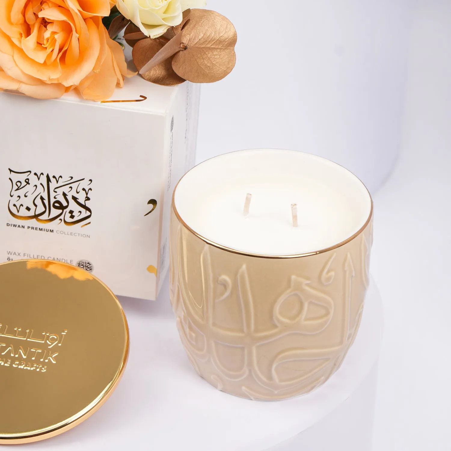 Otantik Home - Luxurious Rose Marine Candle with Elegant White & Orange Roses
