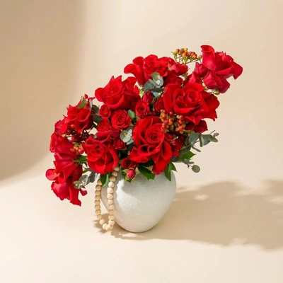 Golden Blessings Luxurious Red Rose Arrangement - Arrangement