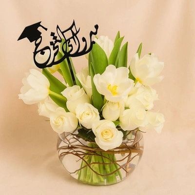 Graduation Elegant Roses & Tulips Vase