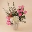 Oughniyat Pink Roses & White Hydrangea in Elegant Ceramic Vase