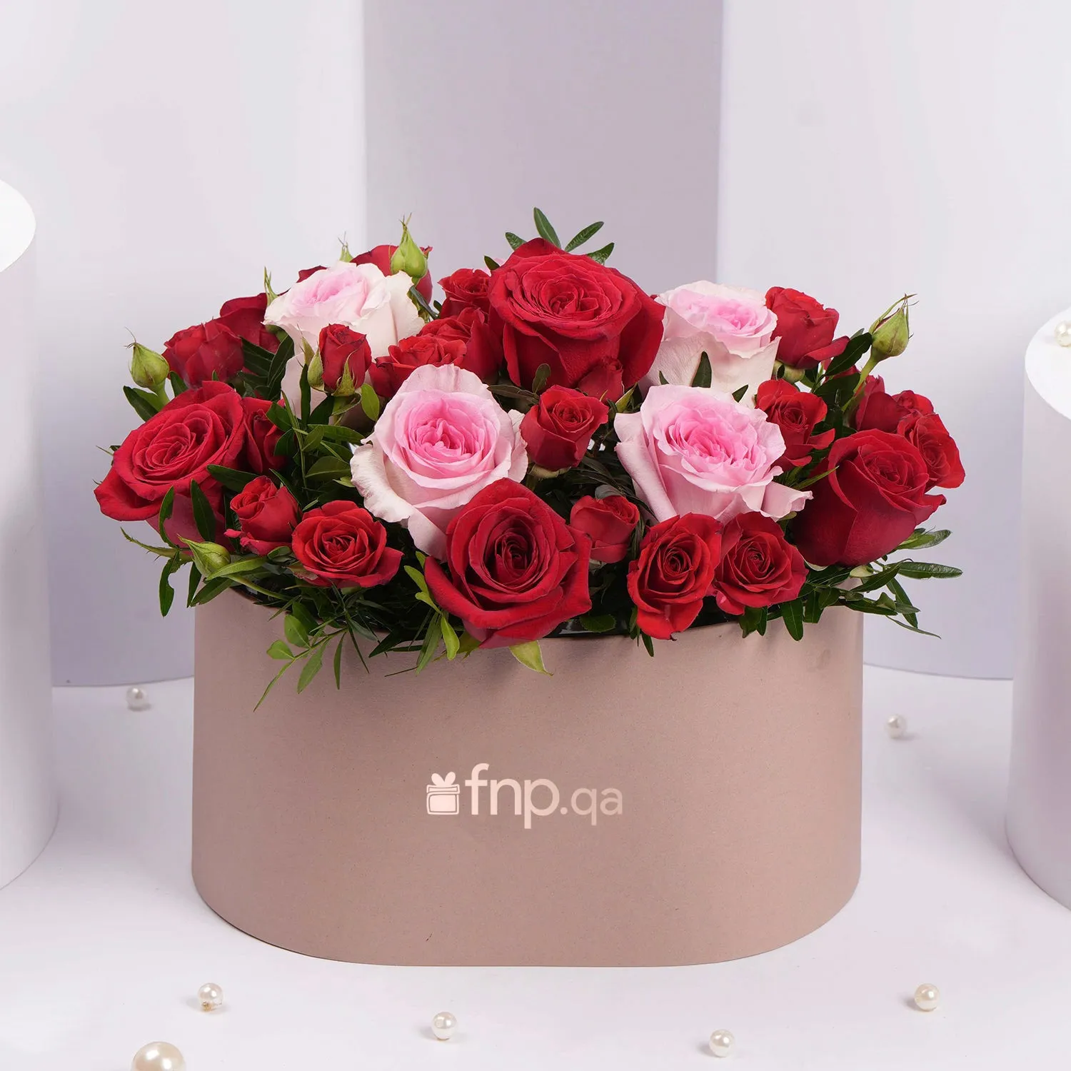Majestic Rose Ensemble: Luxurious Floral Arrangement in Pink Oval Box