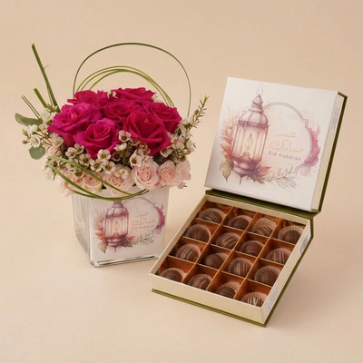 Eid Mubarak Pink Roses & Chocolate Box