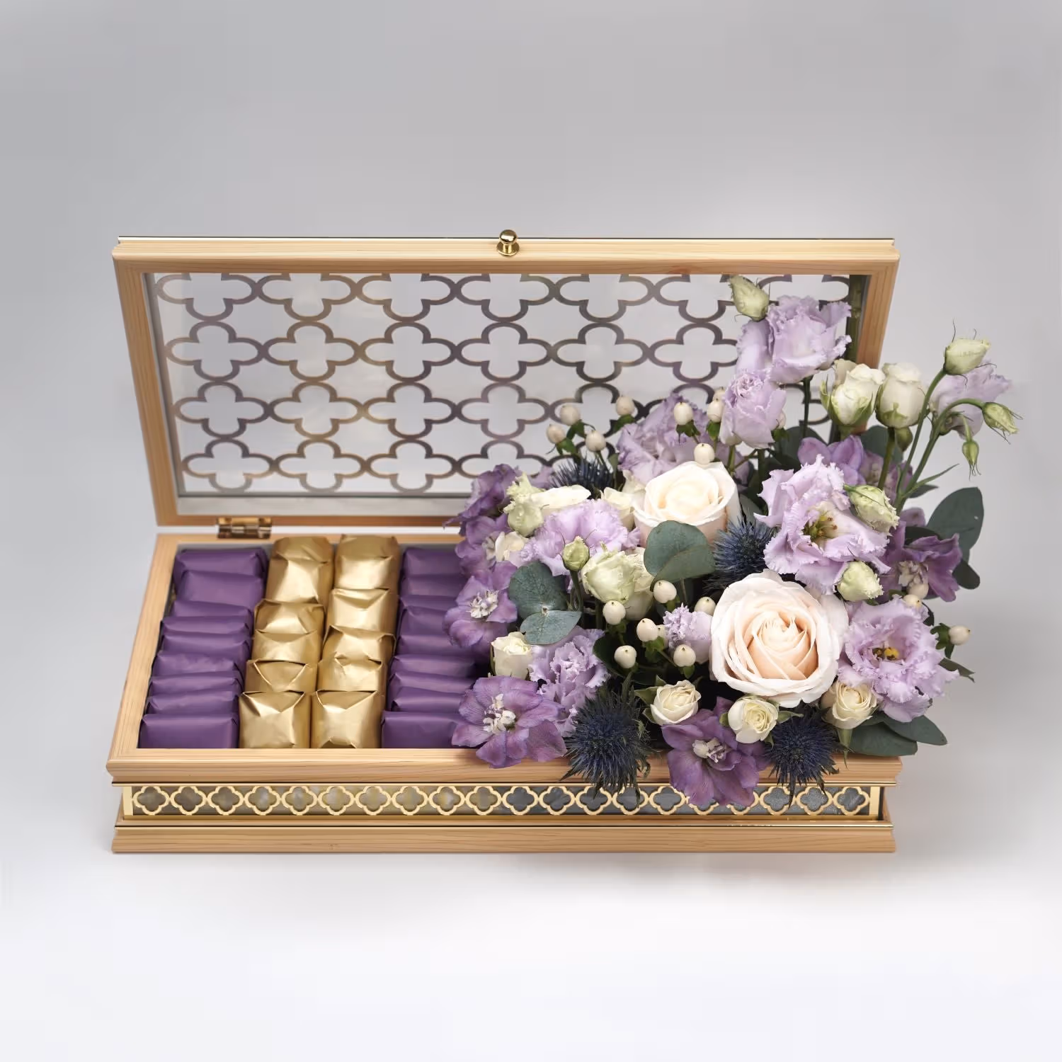 Elegant Mixed Flowers & Chocolates Golden Case