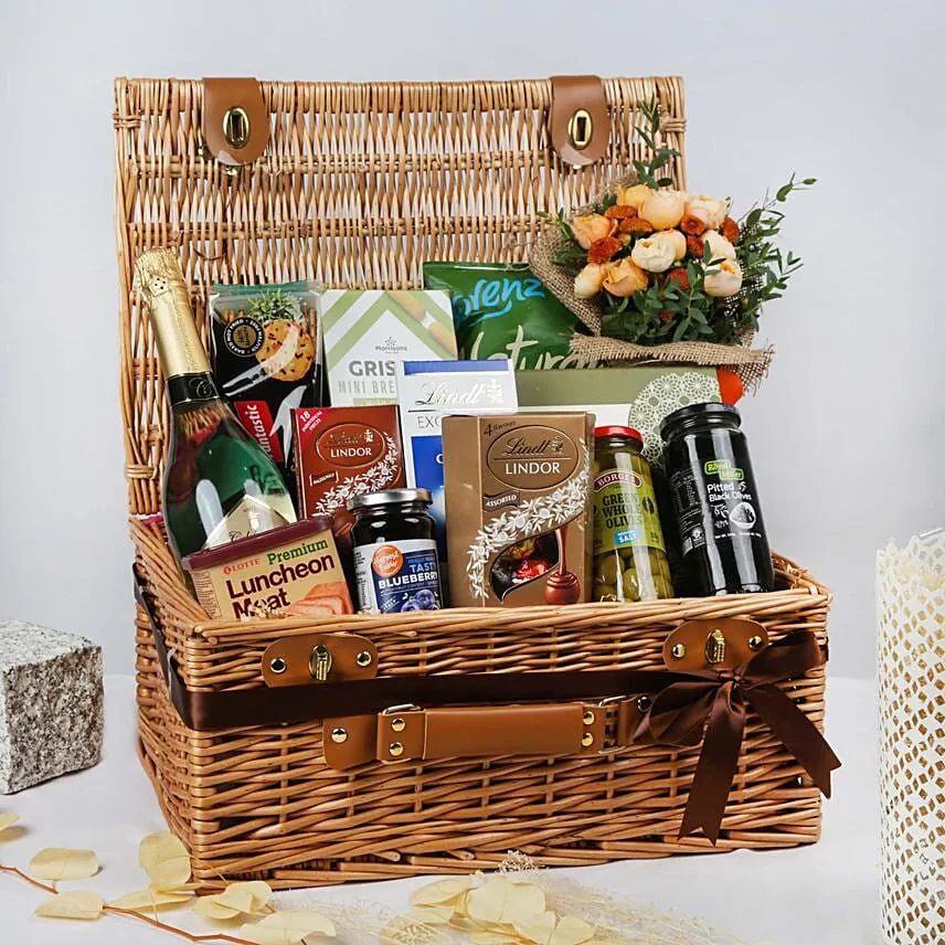 Grand Basket of Wine Snacks and Edibles