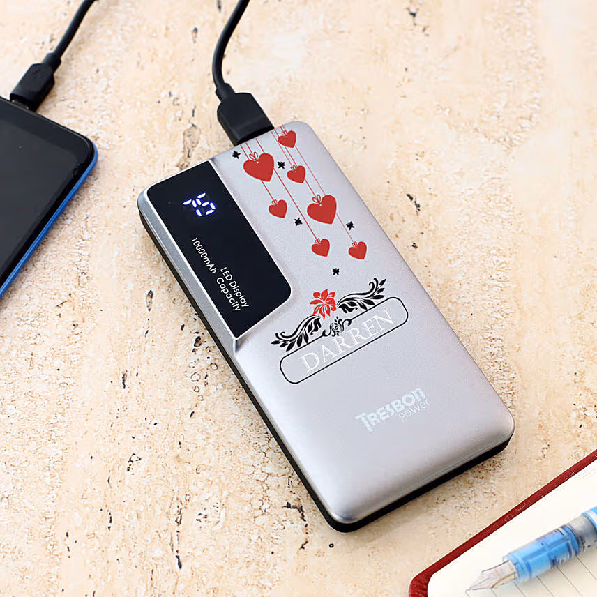 Personalised Hanging Hearts Tresbon Power Bank