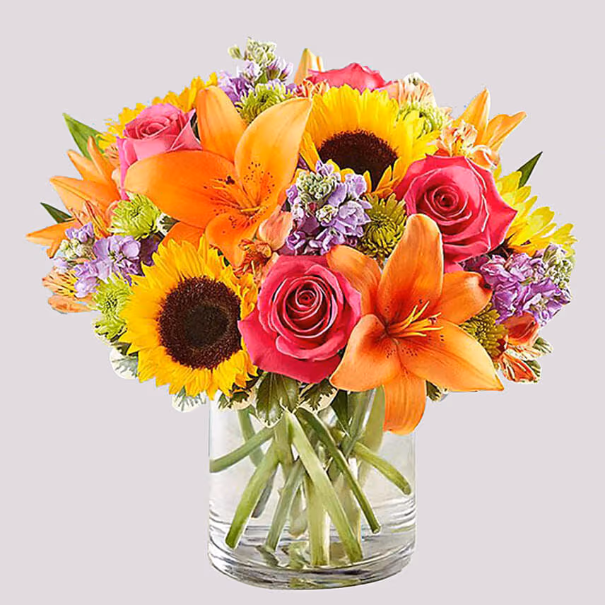 Chocolate Cake and Vivid Floral Vase
