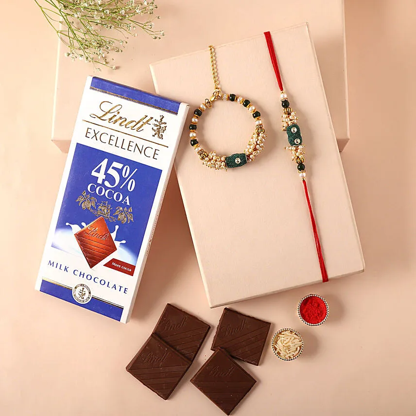 Sneh Pearl Bhaiya Bhabhi Rakhi & Lindt Bar