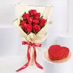 Romantic 9 Red Roses Bouquet with Heart-Shaped Chocolate Cake