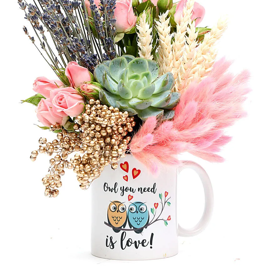 Lovely Floral Arrangement In Owl You Need Is Love Mug