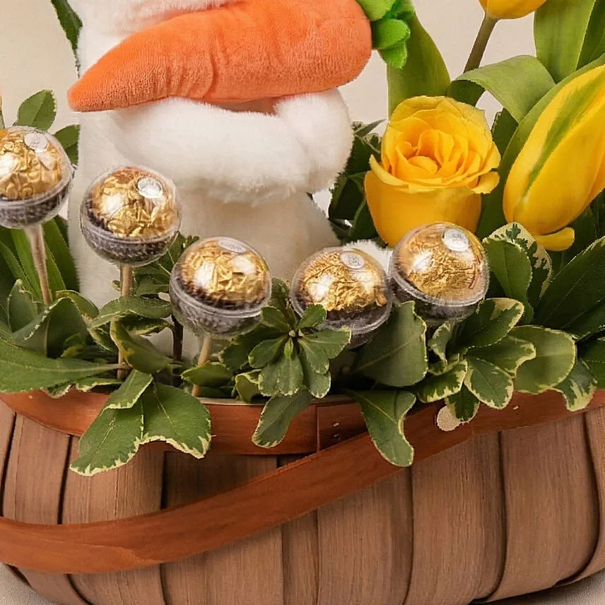 Sunny Easter Bunny & Floral Chocolate Basket