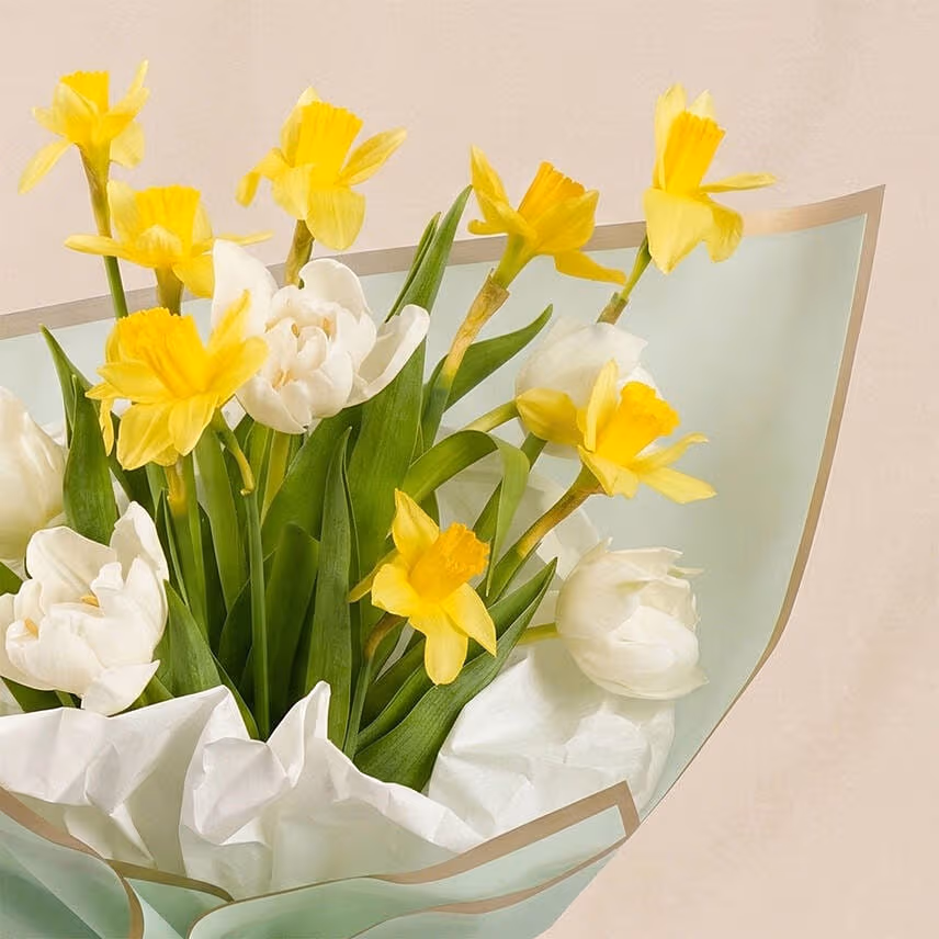 Daffodils and Tulips Birthday Flower Hand Bouquet